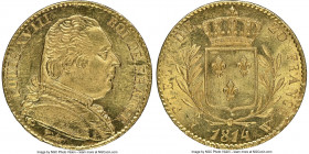 Louis XVIII gold 20 Francs 1814-W UNC Details (Obverse Spot Removed) NGC, Lille mint, KM706.6, Gad-1026. Highly lustrous and nicely frosted over the K...