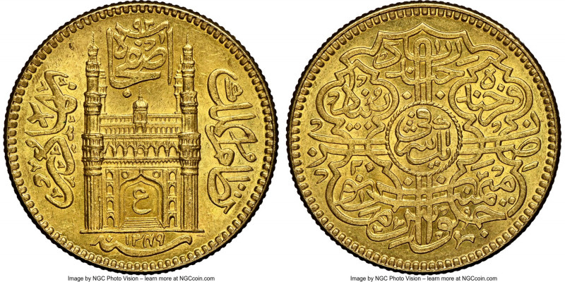 Hyderabad. Mir Usman Ali Khan gold Ashrafi AH 1349 Year 20 (1930/1931) MS64 NGC,...