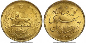 Muhammad Reza Pahlavi gold Pahlavi SH 1323 (1944) MS66 NGC, KM1148. Luxuriously satiny and a charming butter-gold in color, the silken surfaces essent...