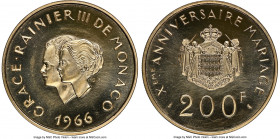 Rainier III gold Proof "10th Wedding Anniversary" 200 Francs 1966-(a) PR64 NGC, Paris mint, KM-XM2, Fr-32. Mintage: 1,000. Commemorative issue struck ...