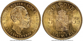 Oscar II gold 20 Kroner (5 Speciedaler) 1874 MS63 NGC, Kongsberg mint, KM348. Wholly radiant and exhibiting free-flowing cartwheel luster against hint...