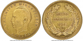 Republic gold 250 Kurush 1923 Year 20 (1943) AU Details (Obverse Cleaned) NGC, KM856, Fr-100. Displaying gentle circulation rub and fine obverse hairl...