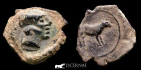 Abarildur Æ Bronze Æ Sextans 2.63 g., 18 mm. Cataluña 120-20 B.C. Good very fine (MBC)