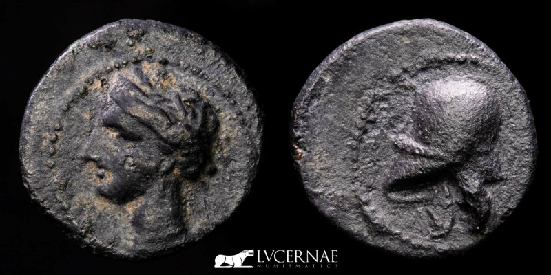Carthaginian ancient Hispania, bronze quarter of calco (1,22 g., 13 mm.). Milita...