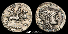 Republic Anonymous Silver Denarius 3.48 g 19 mm Rome 169-158 B.C. Extremely fine (EBC)