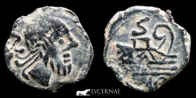 Republic anonymous from Hispania Bronze Semis 2.73 g, 17 mm Imitative 150-120 B.C.  Good very fine (MBC+)