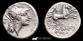 D. Junius L.f. Silanus Silver Denarius 3,30 g. 18 mm. Rome 91 B.C. Good very fine (MBC)