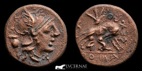 Sex. Pompeius Fostlus fouree, silvered bronze Denarius 3.55 g. 19 mm. Rome 137 B.C. Good very fine (MBC)