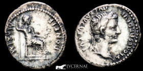 Tiberius Silver Silver Denarius 3.56 g. 20 mm. Lugdunum 36-37 AD. Near extremely fine
