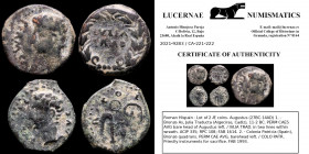 Lot comprising 2 Roman bronze coins. Augustus (Julia Traducta and Colonia Patricia). GVF