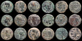 Lot comprising 9 Roman bronze coins. (Augustus and Tiberius). GVF