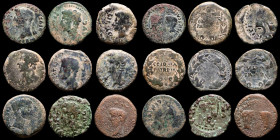 Lot comprising 9 Roman bronze coins. (Augustus and Tiberius). GVF