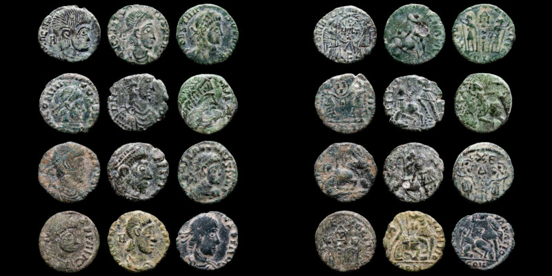 Roman Empire.

Lot of 12 Æ coins. Barbarous imitative.

Magnentius - Constantius...