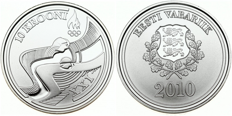 Estonia 10 Krooni 2010 Vancouver Winter Olympics. Obverse: National arms within ...