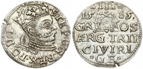 Latvia 3 Groszy 1585 Riga. Stefan Batory (1576–1586). Obverse: Crowned bust right. Reverse: Value and coat of arms over the city sign. Silver. (with a...