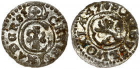 Latvia Livonia 1 Solidus 1647 Christina (1632-1654). SWEDISH OCCUPATION. Obverse: Crowned C with Vasa arms within inner circle. Reverse: Arms in carto...