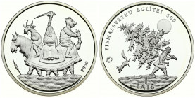 Latvia 1 Lats 2009 Christmas Tree; 500th Anniversary. Obverse: Three children in folktale costumes. Reverse: Man walking with cut tree in moonlight; s...