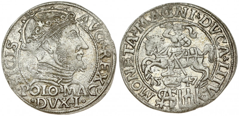 Lithuania 1 Grosz 1547 Vilnius. Sigismund II Augustus (1545-1572). Obverse: Crow...