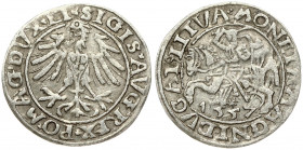 Lithuania 1/2 Grosz 1557 Vilnius. Sigismund II Augustus (1545-1572). Obverse Lettering: SIGIS AVG REX PO MAG DVX LI. Reverse Lettering: MONETA MAGNI D...