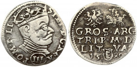 Lithuania 3 Groszy 1580 Vilnius. Stephen Bathory(1576–1586). Obverse: Crowned bust right. Reverse: Value; divided date; symbols and two-line inscripti...