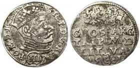 Lithuania 3 Groszy 1581 Vilnius. Stephen Bathory(1576–1586). Obverse: Crowned bust right. Reverse: Value; divided date; symbols and two-line inscripti...