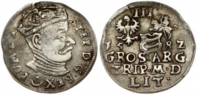 Lithuania 3 Groszy 1582 Vilnius. Stephen Bathory(1576–1586). Obverse: Crowned bust right. Reverse: Value; divided date; symbols and two-line inscripti...