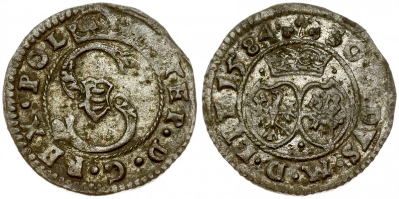 Lithuania 1 Solidus 1584 Vilnius. Stephen Bathory(1576–1586). Obverse: Monogram ...