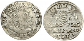 Lithuania 3 Groszy 1584 Vilnius. Stephen Bathory(1576–1586). Obverse: Crowned bust right. Reverse: Value; divided date; symbols and two-line inscripti...