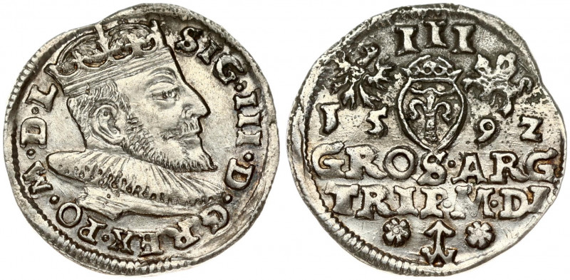 Lithuania 3 Groszy 1592 Vilnius. Sigismund III Vasa (1587-1632) Obverse: Crowned...