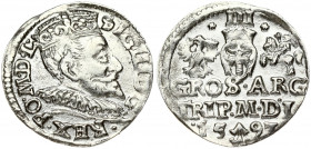 Lithuania 3 Groszy 1593 Vilnius. Sigismund III Vasa (1587-1632) Obverse: Crowned bust right. Reverse: Value; divided date; symbols and two-line inscri...