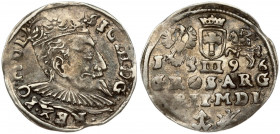 Lithuania 3 Groszy 1596 Vilnius. Sigismund III Vasa (1587-1632) Obverse: Crowned bust right. Reverse: Value; divided date; symbols and two-line inscri...