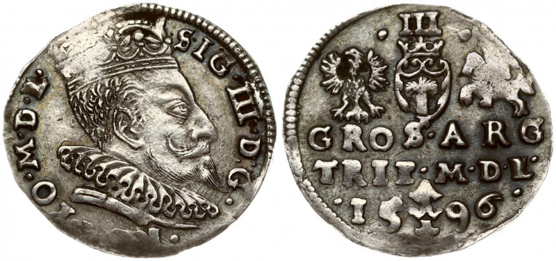 Lithuania 3 Groszy 1596 Vilnius. Sigismund III Vasa (1587-1632) Obverse: Crowned...