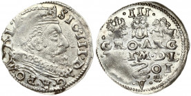 Lithuania 3 Groszy 1601 Vilnius. Sigismund III Vasa (1587-1632) Obverse: Crowned bust right. Reverse: Value; divided date; symbols and two-line inscri...