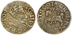Lithuania 1 Grosz 1607 Vilnius. Sigismund III Vasa (1587-1632). Obverse: Crowned bust right. Reverse: Rider on the horse; value; date. Silver. (RARE T...