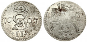 Lithuania 2 Denar 1607 Vilnius. Sigismund III Vasa (1587-1632). Obverse: Crowned S monogram divides date; value below. Reverse: Vytis on horseback to ...