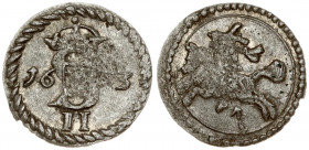 Lithuania 2 Denar 1613 Vilnius. Sigismund III Vasa (1587-1632). Obverse: Crowned S monogram divides date; value below. Reverse: Vytis on horseback to ...