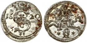 Lithuania 2 Denar 1620 Vilnius. Sigismund III Vasa (1587-1632). Obverse: Crowned S monogram divides date; value below. Reverse: Vytis on horseback to ...