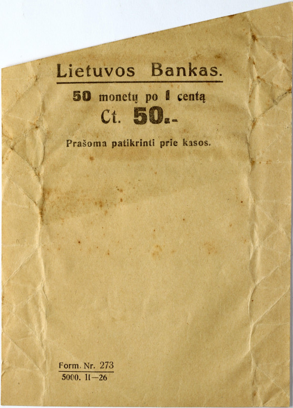 Lithuania Bank Rolls Pack (1925-1936). Bank of Lithuania 50 Coins per 1 Centa Ct...