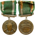 Lithuania Medal of the Star of the National Guard (Šaulių Žvaigždės Medalis) 1939. Circular bronze medal with ribbon bar suspension; the face with cro...