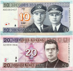 Lithuania 10 & 20 Litu 2001 & 2007 Banknote. Lietuvos Bankas Pick# 66; 68. № AE9991964 & AB5083437. Lot of 2 Banknote