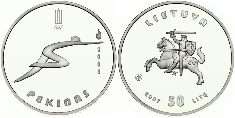 Lithuania 50 Litų 2007 XXIX Olympics 2008 - Beijing. Obverse: National arms. Obv...