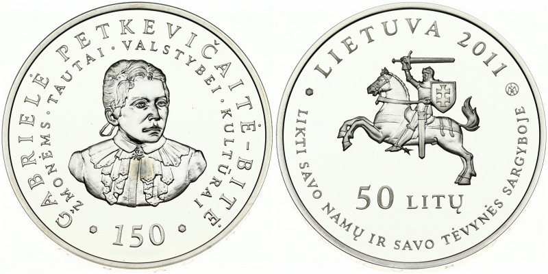 Lithuania 50 Litų 2011 Gabriele Petkevicaite-Bite 150th Anniversary of Birth. Ob...