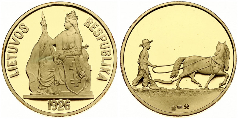 Lithuania Replica of unissued Lithuanian Gold Coin 1926/2012 Plowman. Mintage 15...