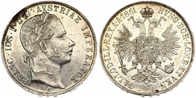 Austria 1 Florin 1861A Franz Joseph I(1848-1916). Obverse: Laureate head right. ...