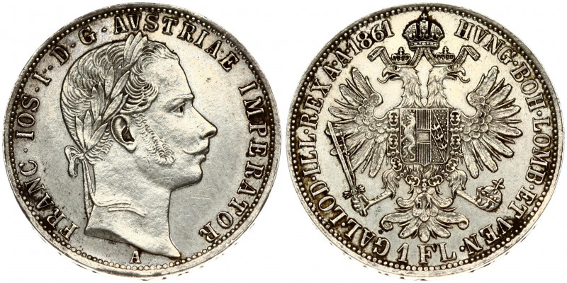 Austria 1 Florin 1861A Franz Joseph I(1848-1916). Obverse: Laureate head right. ...