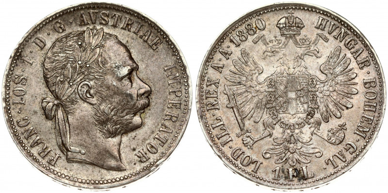 Austria 1 Florin 1880 Franz Joseph I(1848-1916). Obverse: Laureate head right. R...