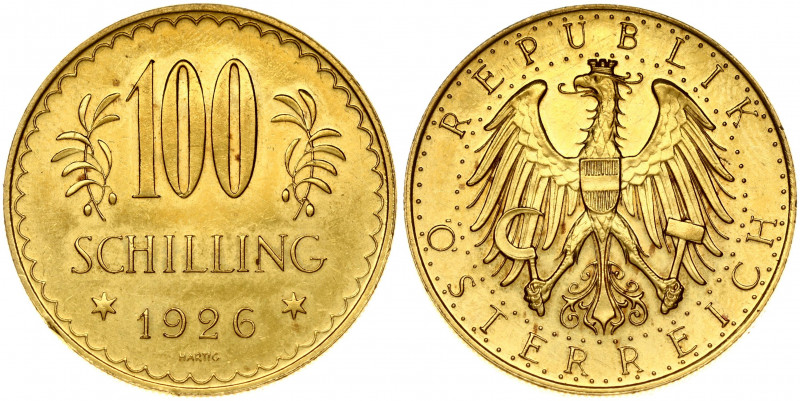 Austria 100 Schilling 1926 Obverse: Imperial Eagle with Austrian shield on breas...