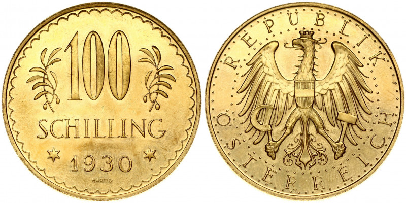 Austria 100 Schilling 1930 Obverse: Imperial Eagle with Austrian shield on breas...