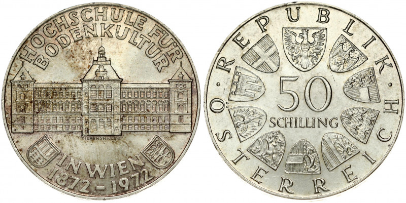 Austria 50 Schilling 1972 100th Anniversary - Institute of Agriculture. Obverse:...