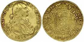 Colombia 8 Escudos 1815P JF Ferdinand VII(1808-1833). Obverse: Uniformed bust of Charles IV right. Obverse Legend: FERDND • VII • D • G • HISP • ET .....